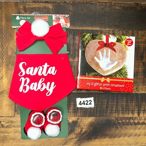 Baby Gear Other - Baby gear  3 piece headband bib socks plus glitter print ornament. New Christmas
